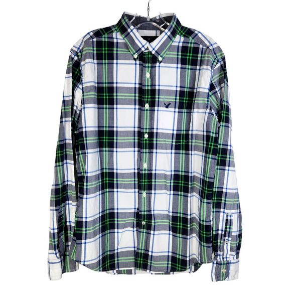 American Eagle Mens Long Sleeve Button Down Shirt Classic Fit Plaid Large - Picture 1 of 9